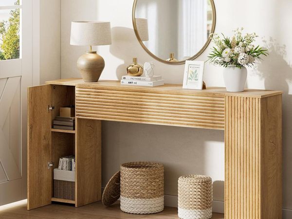 155CM Wood Fluted Narrow Console Table - Main image