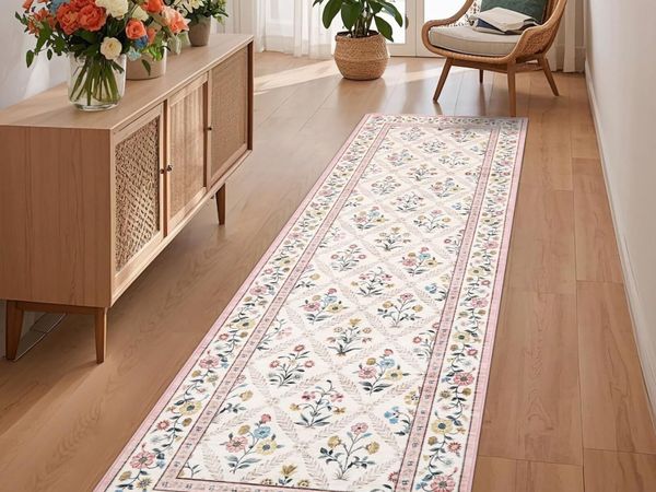 Floral Runner Rug Washable Non-Slip Hallway - Main image