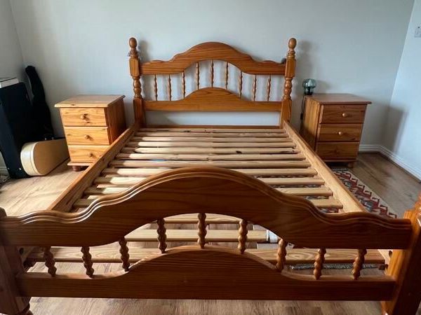 Solid Wood Bed Frame and Matching Bedside Tables - Main image