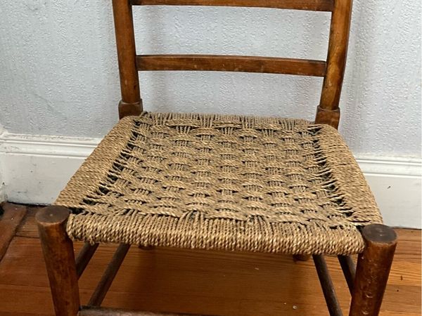 Vintage Hardwood Rush Seated Childs Chair - Main image