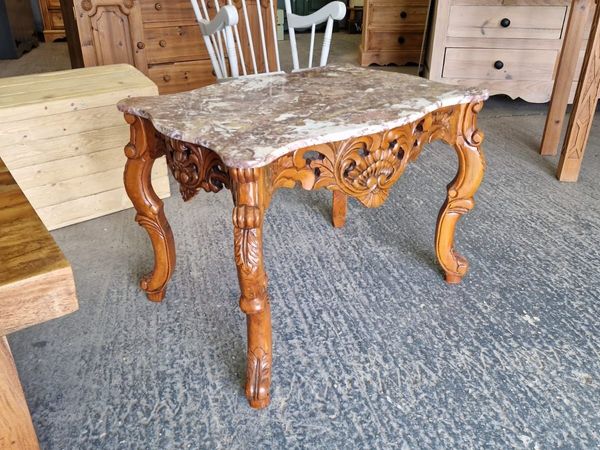 Vintage marble top carved base coffee table - Main image