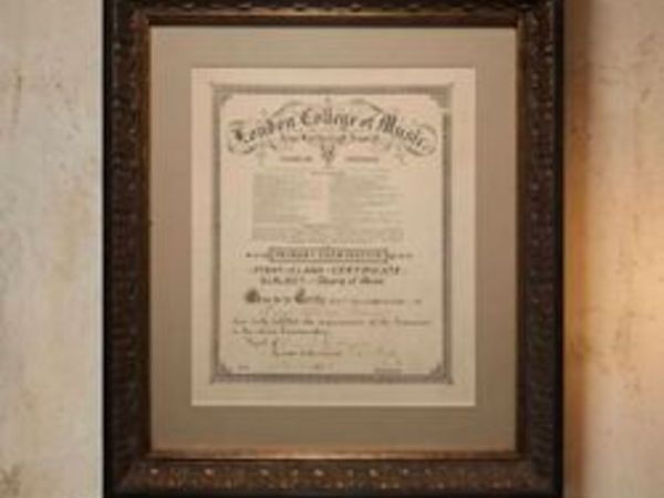 Antique London College of Music framed Certificate - Main image