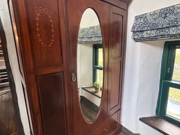 Antique Edwardian Inlaid Mahogany Wardrobe - Main image