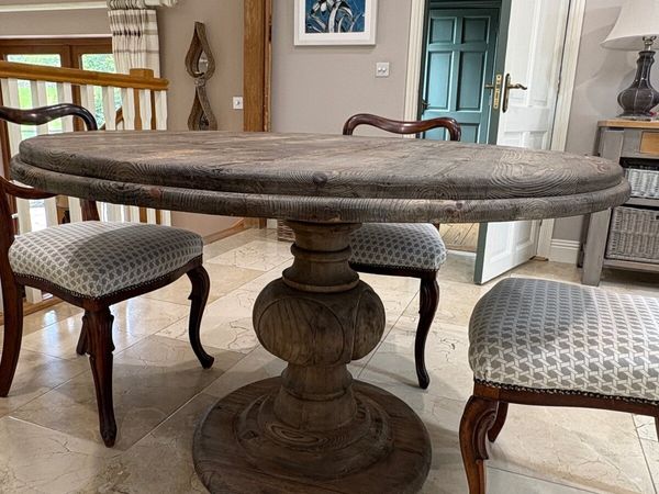 1.2m Round Rustic Oak Pedestal Dining Table - Main image