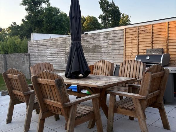 Solid Wood Garden Furniture - Table & 8 Chairs - Main image