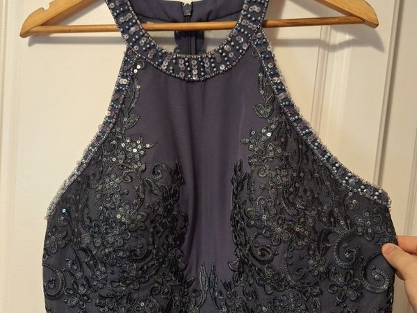 Dark blue knee leath evening dress - Main image