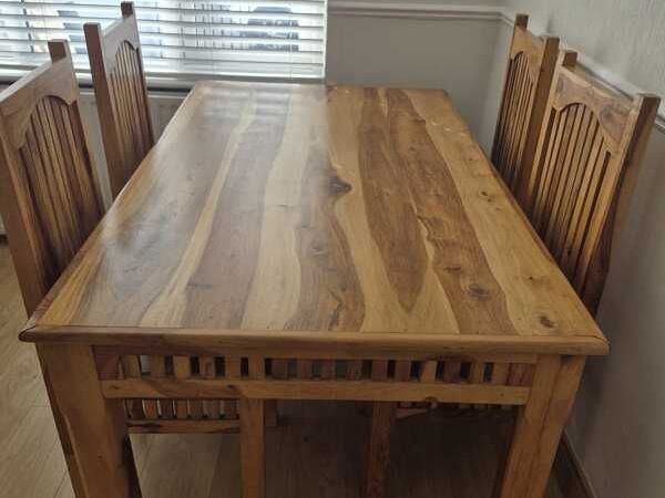 Mexican Hardwood Dining Table, 4 Chairs, Nest of Tables & Display Unit - Main image