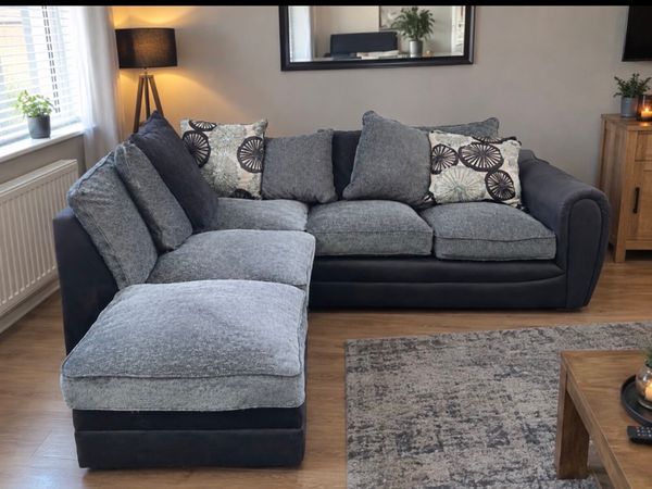 Dfs grey corner sofa with matching footstool - Main image