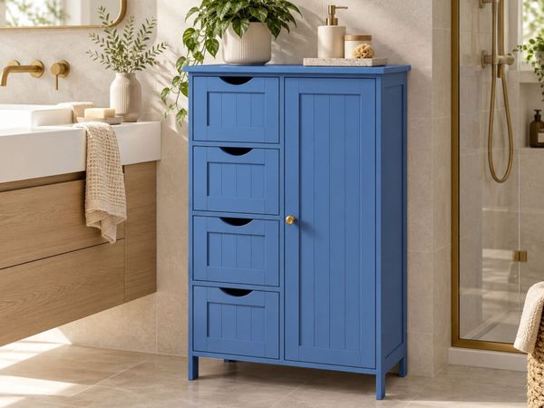 Slate Blue Bathroom Storage Cabinet with Drawers - Main image
