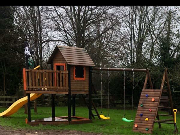 Pirate Ship tower with slide, swings, climbing - Main image