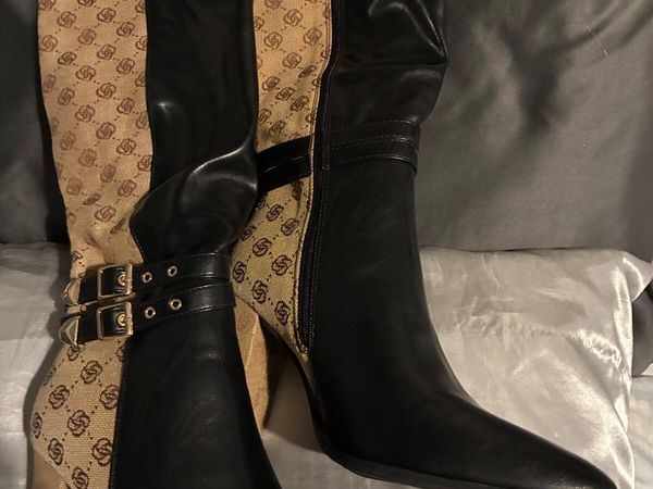 Boots stunning high heeled black & pattern fabri - Main image