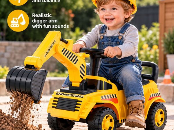 Ride On Excavator Digger for Toddlers with Helmet - Main image