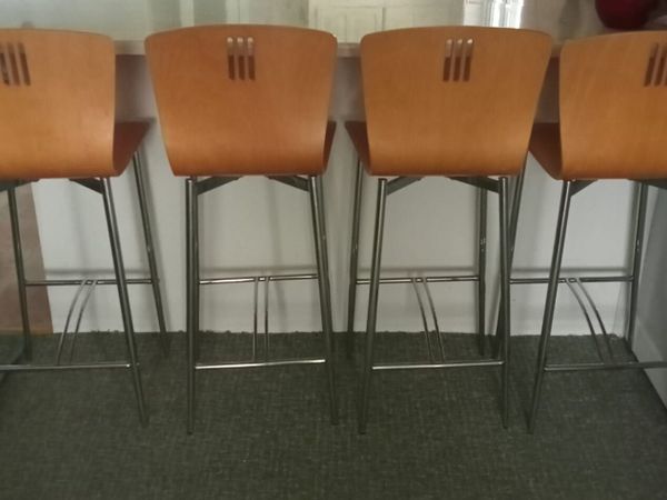 Set of 4 Modern Wood & Chrome Kitchen Bar Stools - Main image