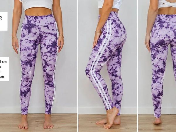 Purple Tie-Dye High Waisted Leggings with Side Str - Main image