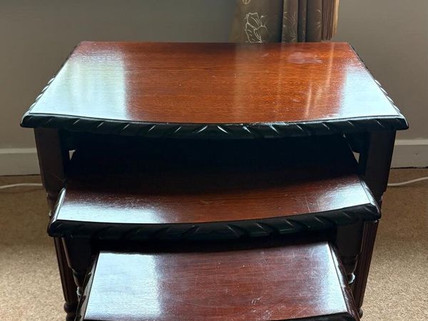 Nest of 3 Dark Wood Side / Coffee Tables - Main image