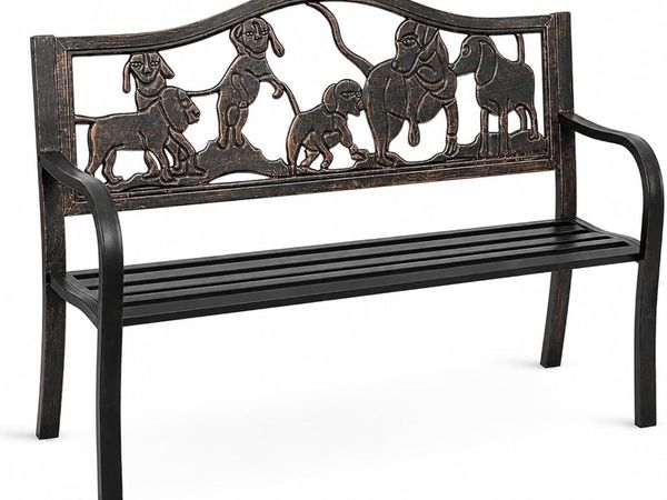 Metal Garden Bench with Cast Iron Puppies Backrest - Main image