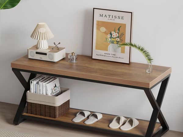 Entryway Bench with Storage Industrial Wood Metal - Main image