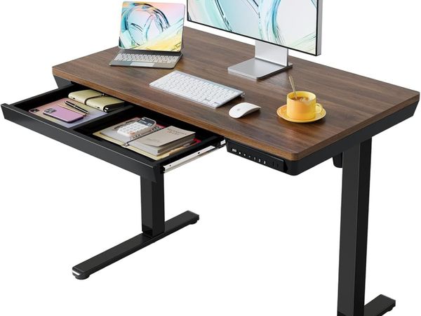 One Piece Standing Desk with Drawer Walnut - Main image