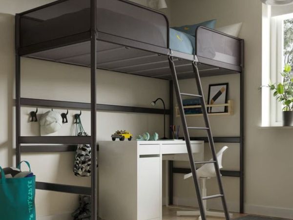 TUFFING Loft bed frame, dark grey, 90x200 cm - Main image