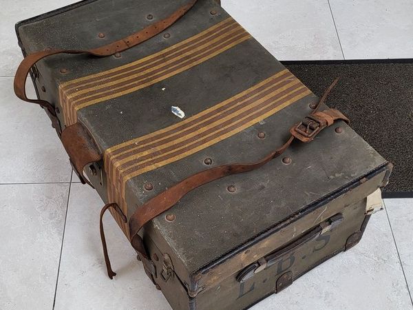 Large antique travel trunk - vintage storage - Main image