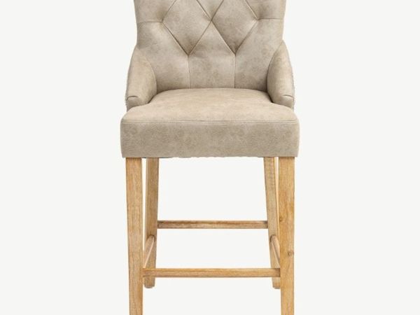 Jenna Bar Stools – Mink PU with Natural Chenille - Main image