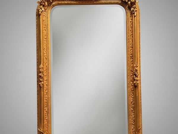 French Style Gilt Wood & Plaster Panel Mirror - Main image