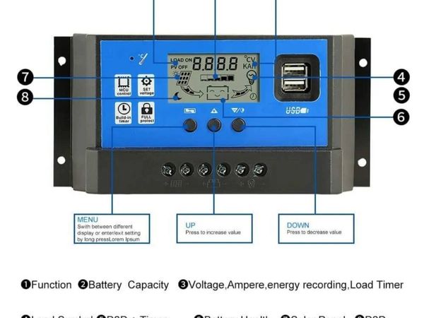 Solar Charge Controller with USB Ports and LCD - Main image