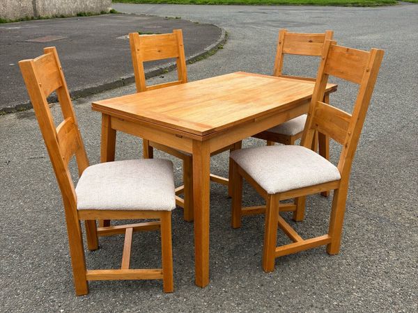 4 fab solid oak chairs newly recovered & table - Main image
