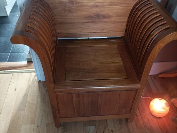 Vintage Solid Teak "Kartini" Storage Chair / Hallway Monk's Bencheast Asian "Kartini" design. - Main image