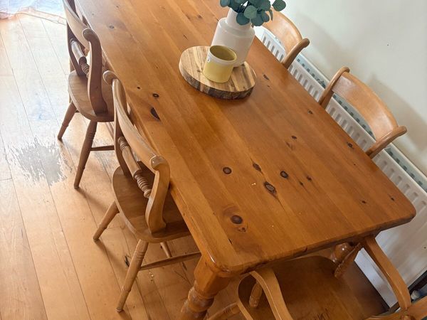 Large Solid Pine Dining Table & 6 Chairs – 6ft - Main image