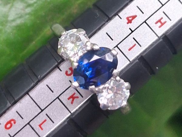 Diamond Sapphire Platinum Ring - Main image