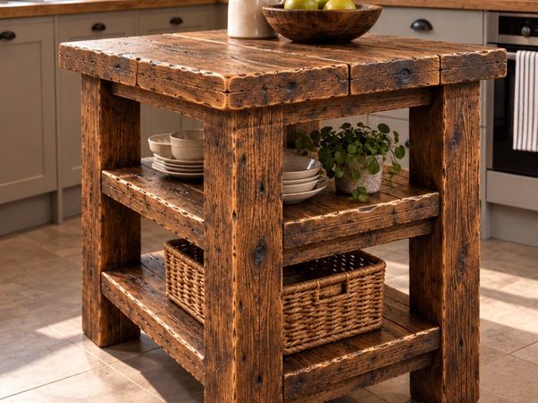 Handmade Rustic Solid Wood Kitchen Island - Main image