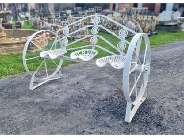 Cart Wheel Bench With tractor seats White KAS1358 - Main image
