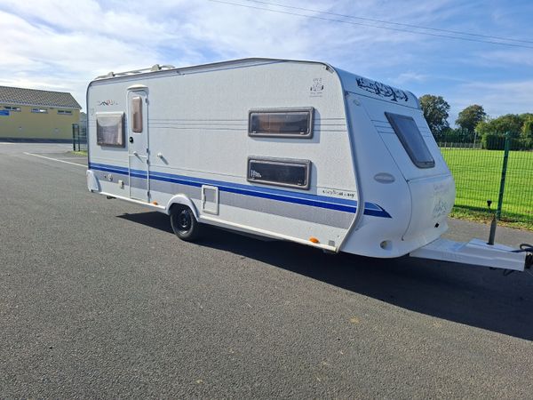 Hobby 6 berth fixed bunk bed caravan with awning - Main image