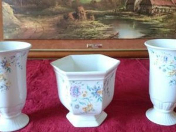 Vintage 3 Pc. Norfolk England Porcelain Vases - Main image