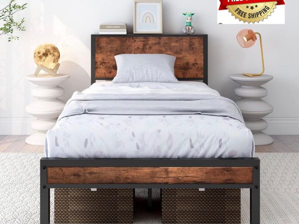 Single Bed Frames with Wooden Storage Headboard, N - Main image