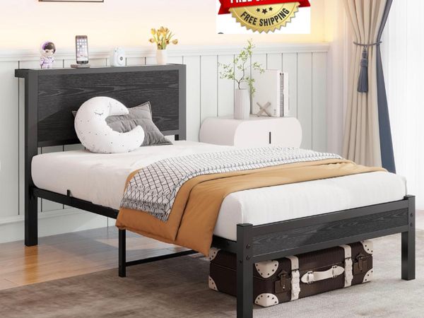 Single Bed Frame Wooden Storage Headboard Heavy Me - Main image