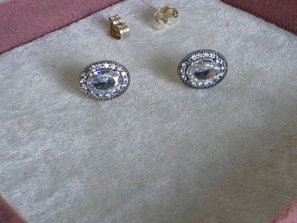 Pandora sterling silver and white crystal earrings - Main image