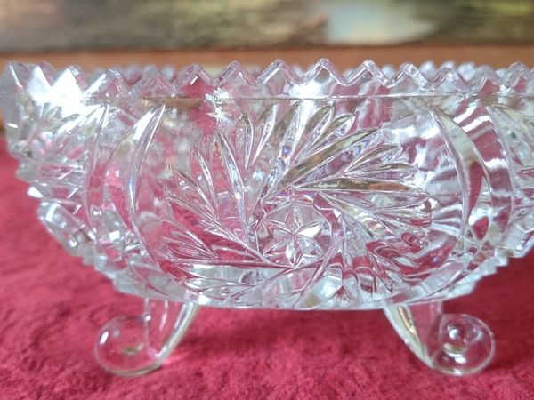 Triangular Cut Crystal Glass Footed Jewelry Dish - Main image