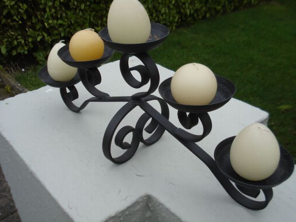 LARGE OLD HEAVY DUTY METAL CANDLE HOLDERS. - Main image