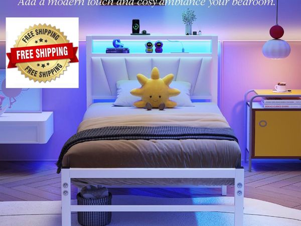 White Single Bed Frames with Storage Upholstered H - Main image