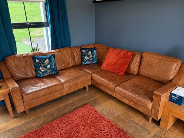 Tan leather corner sofa. Open to offers - Main image