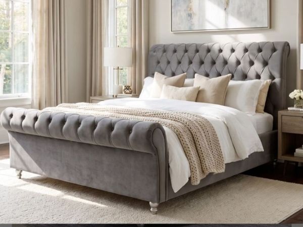 Kilkenny Grey Velvet Bed - Main image