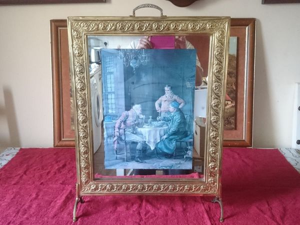 Antique Art Deco Solid Brass 26" Fireplace Screen - Main image