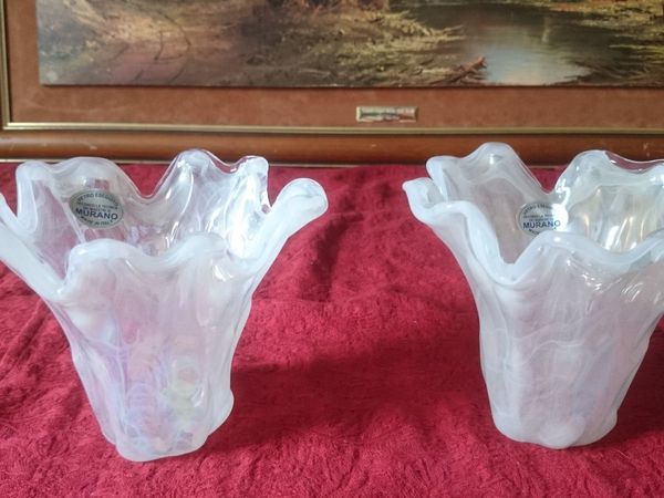 Pair Of Original Murano Glass Pearl Lustre Vases - Main image