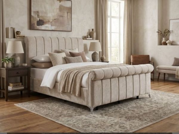 Carlow Upholstered Storage Bed – Beige - Main image