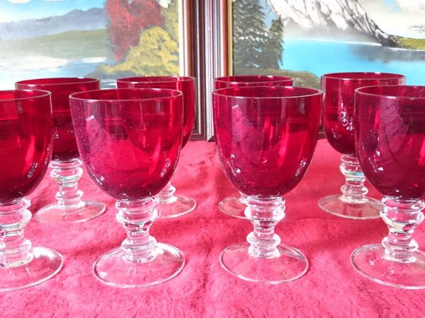 8 Piece Ruby Red Glass Stemmed Goblets - Main image