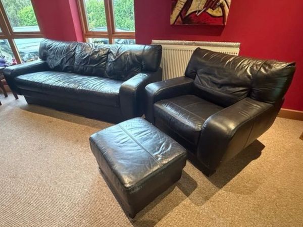 4 Piece DFS Black Leather Sofa Suite - Main image