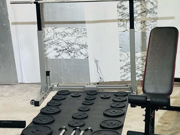 BRANDED: CAST IRON WEIGHTS FOLDING RACK BENCH BARS - Main image
