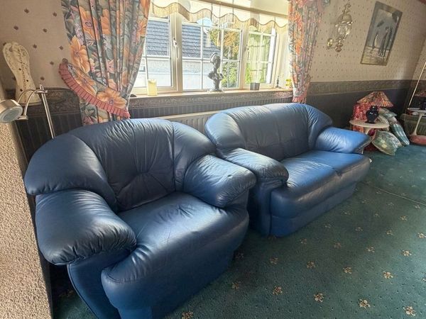 Two seater and armchair  , leather. - Main image